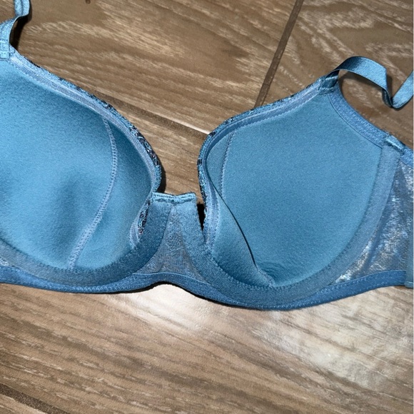 Victoria's Secret Very Sexy Floral Metallic Lace Studded Balconet Bra Blue 32B - Picture 12 of 16